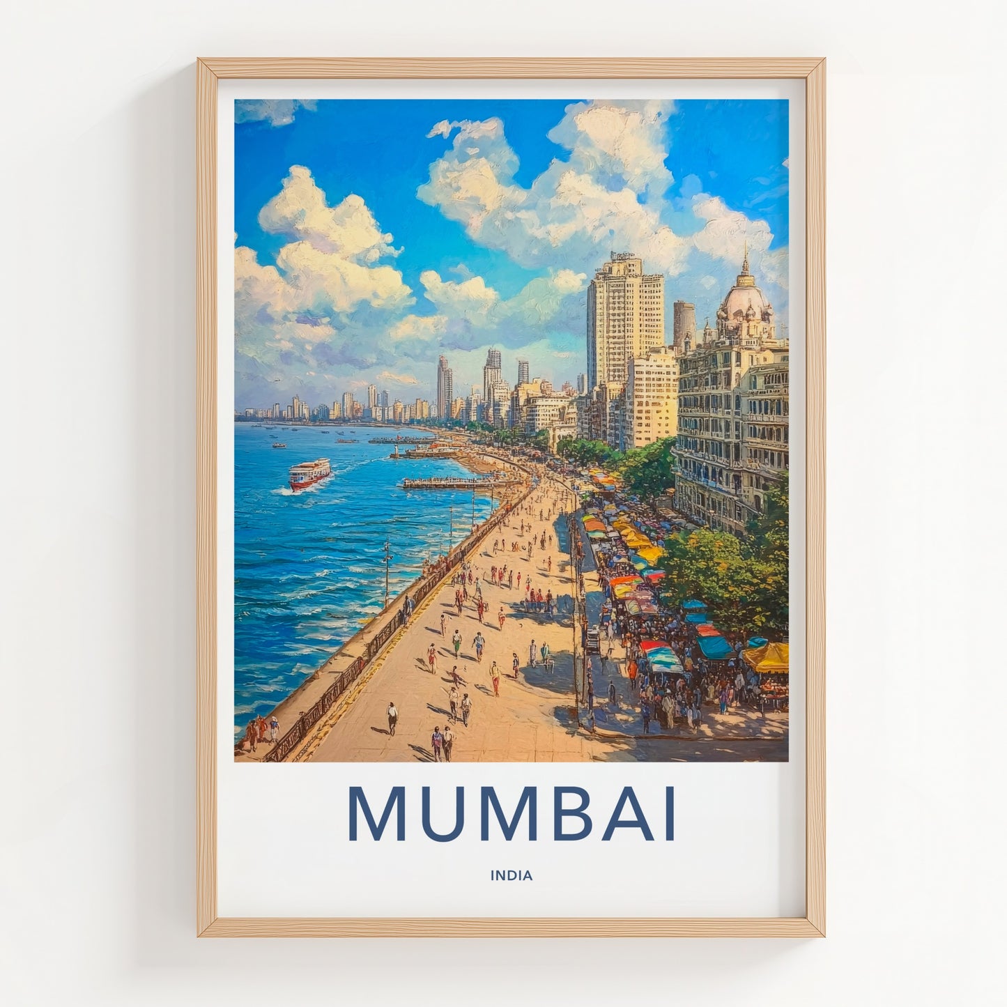 Mumbai Poster - India Travel Art - Maharashtra Coastal Promenade Home Decor