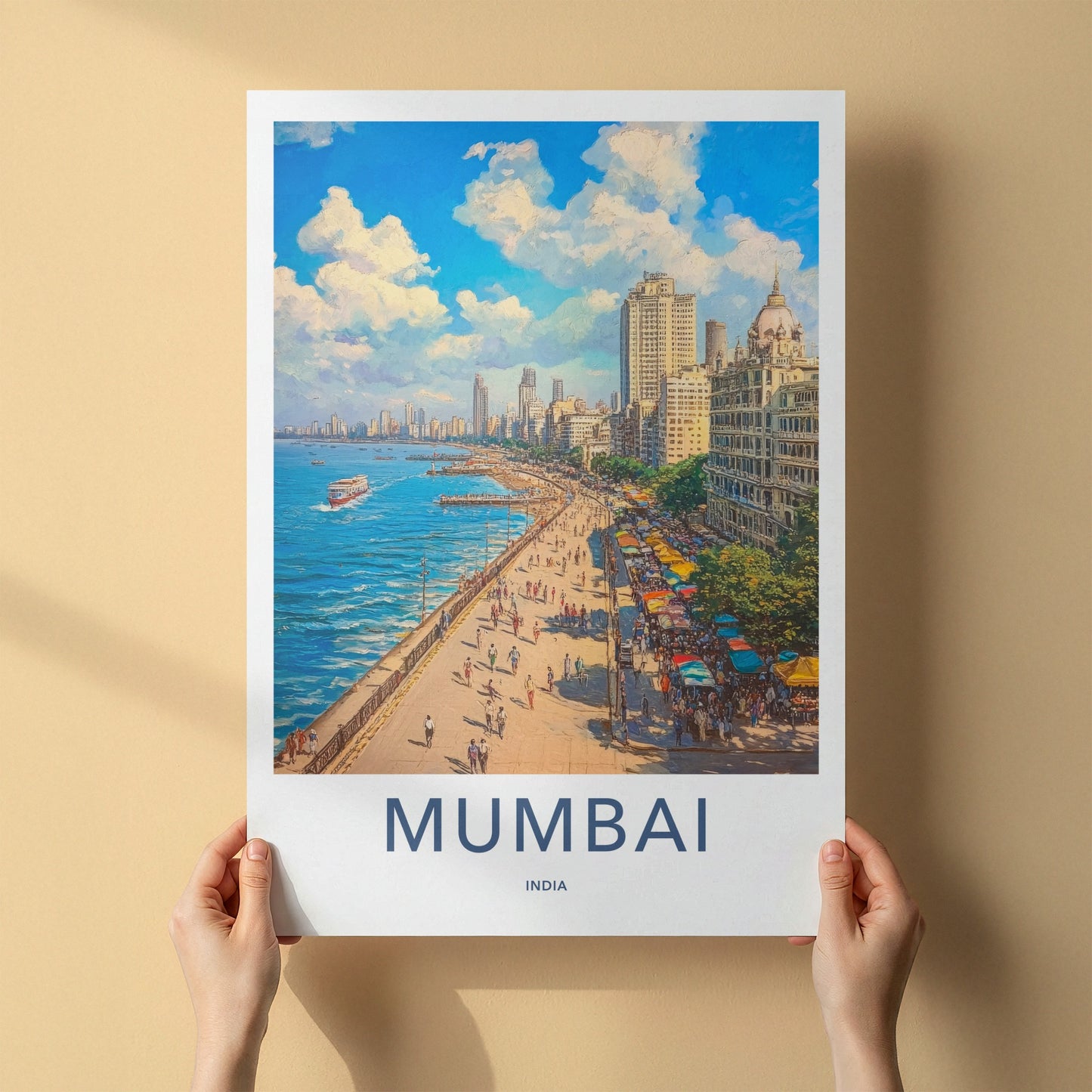 Mumbai Poster - India Travel Art - Maharashtra Coastal Promenade Home Decor