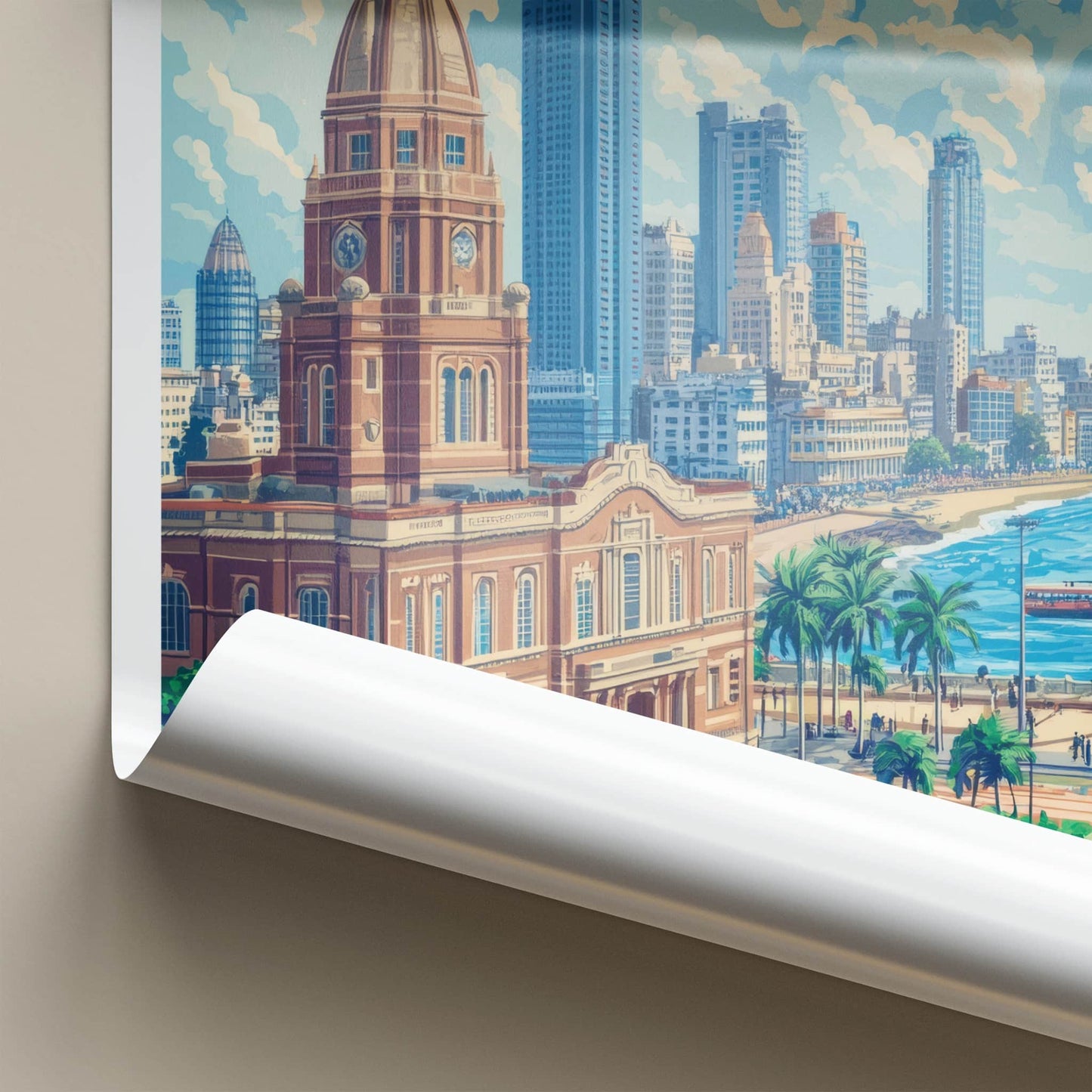 Mumbai Poster - India Travel Art - Maharashtra Historic City Skyline Home Decor