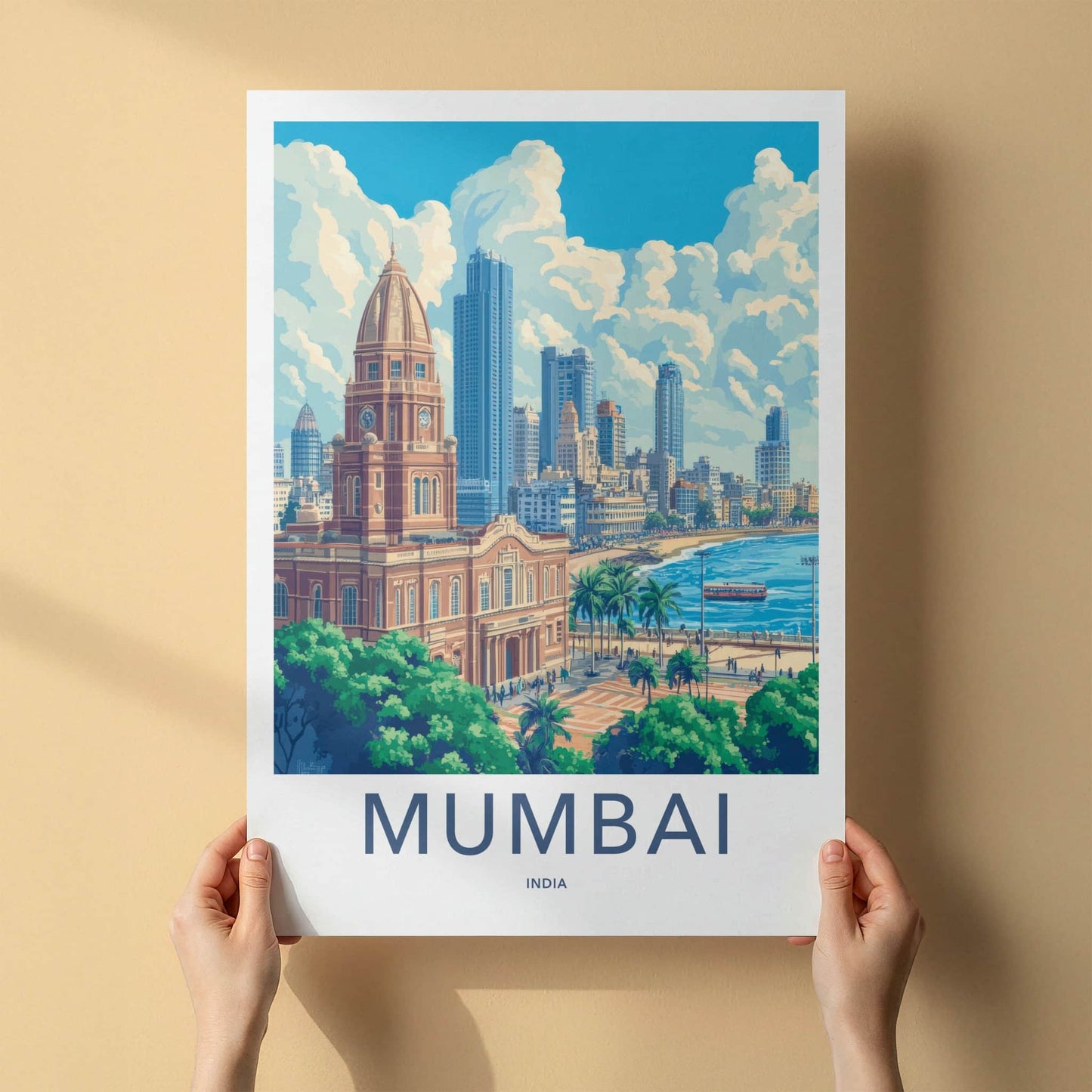 Mumbai Poster - India Travel Art - Maharashtra Historic City Skyline Home Decor