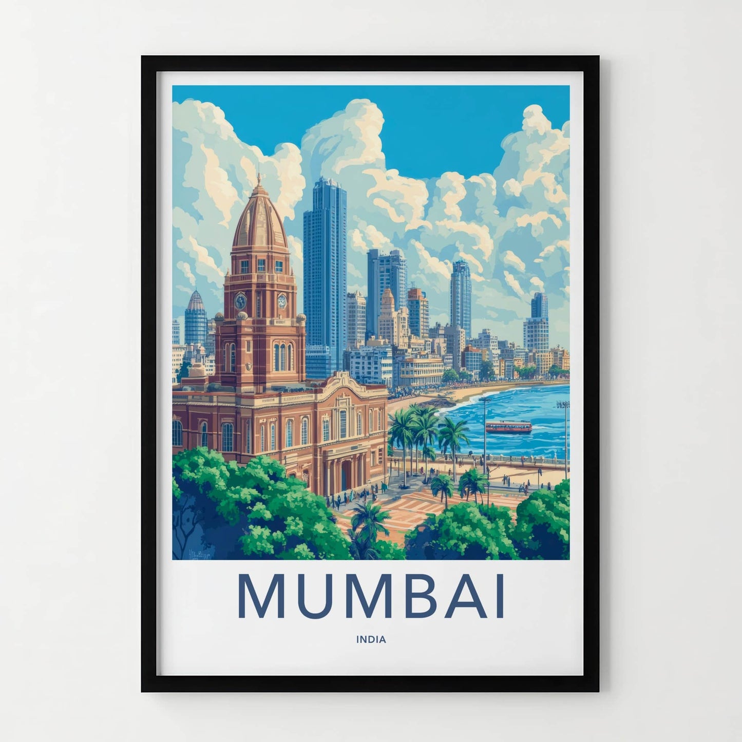 Mumbai Poster - India Travel Art - Maharashtra Historic City Skyline Home Decor