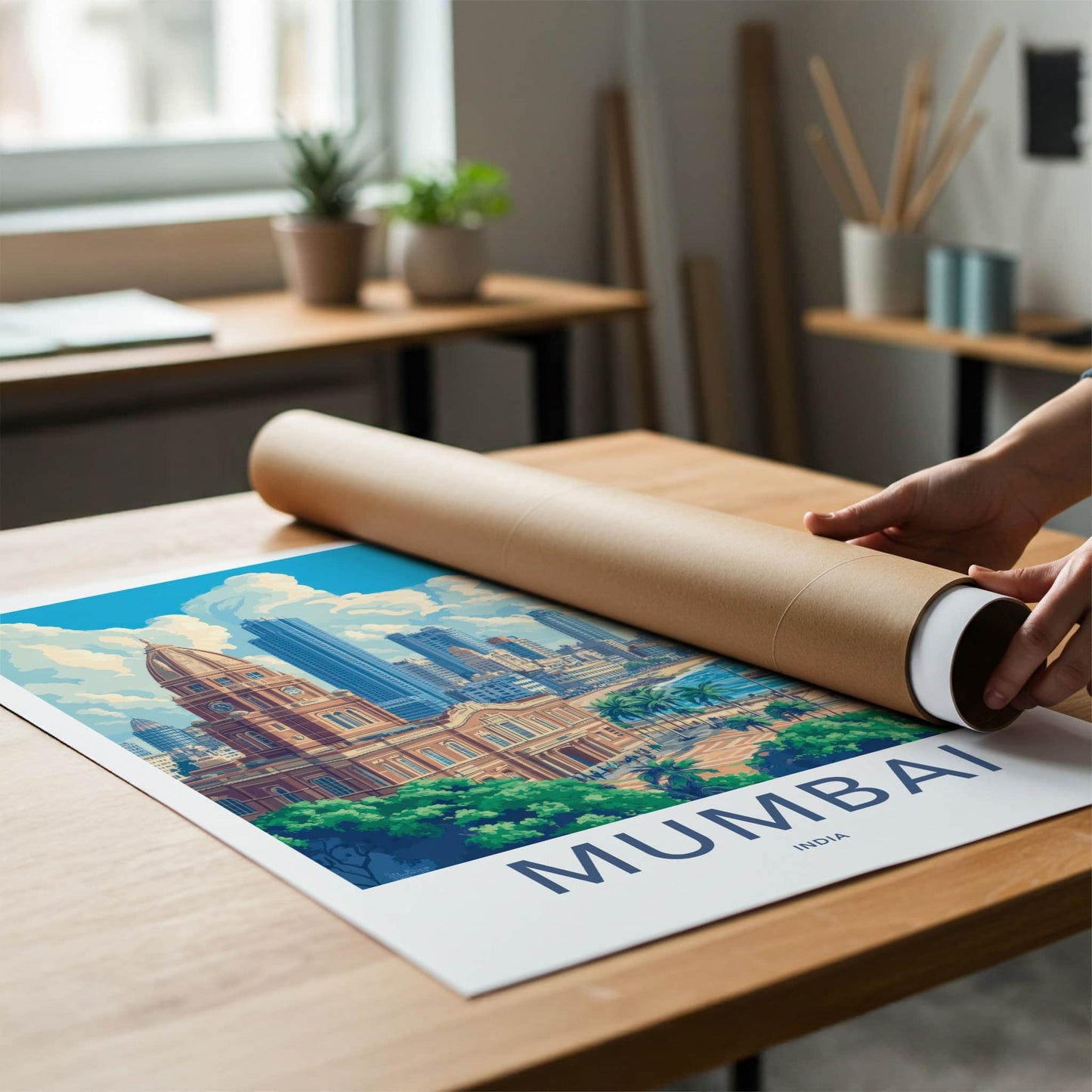 Mumbai Poster - India Travel Art - Maharashtra Historic City Skyline Home Decor