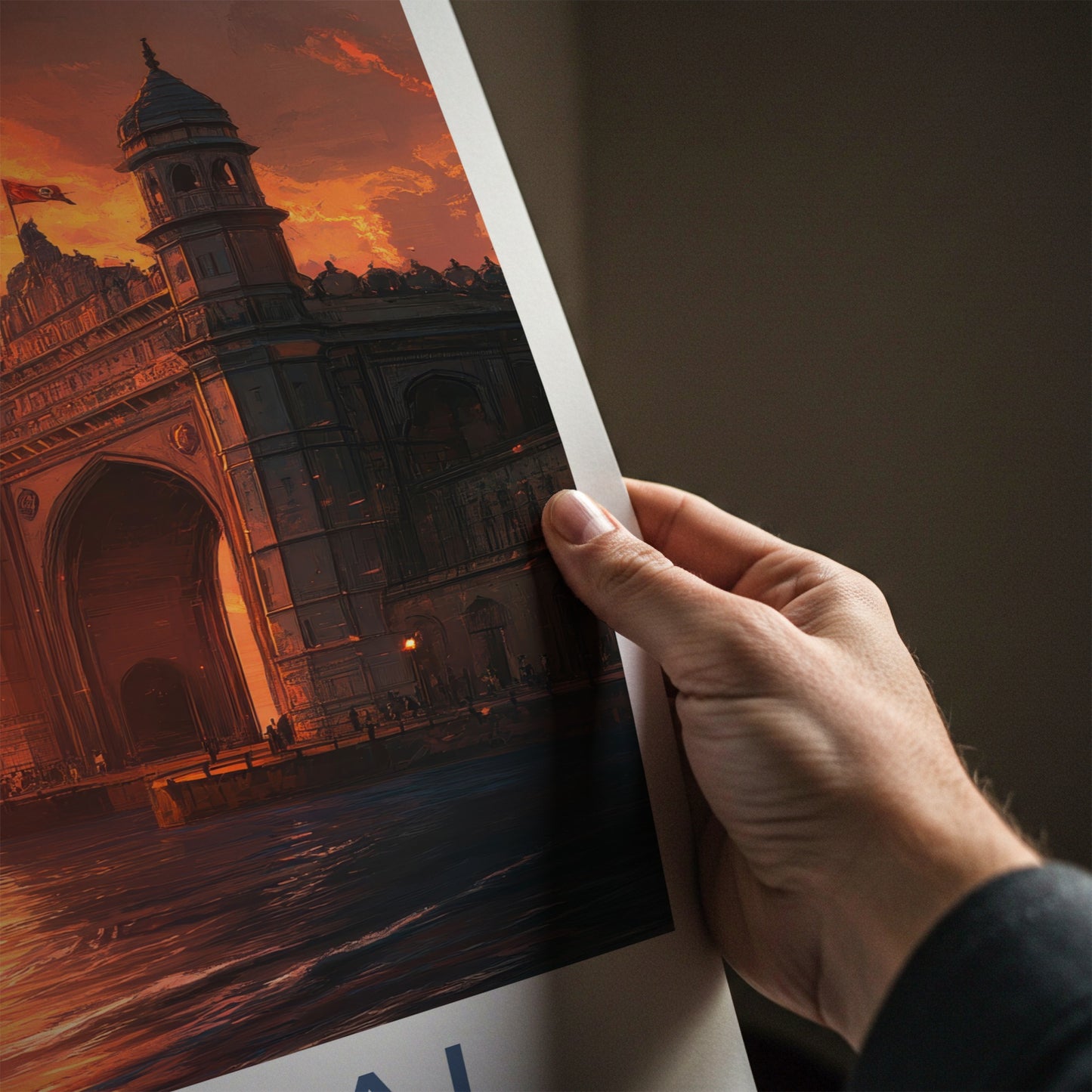 Mumbai Poster - India Travel Print - Maharashtra Gateway Sunset Boats Framed Decor