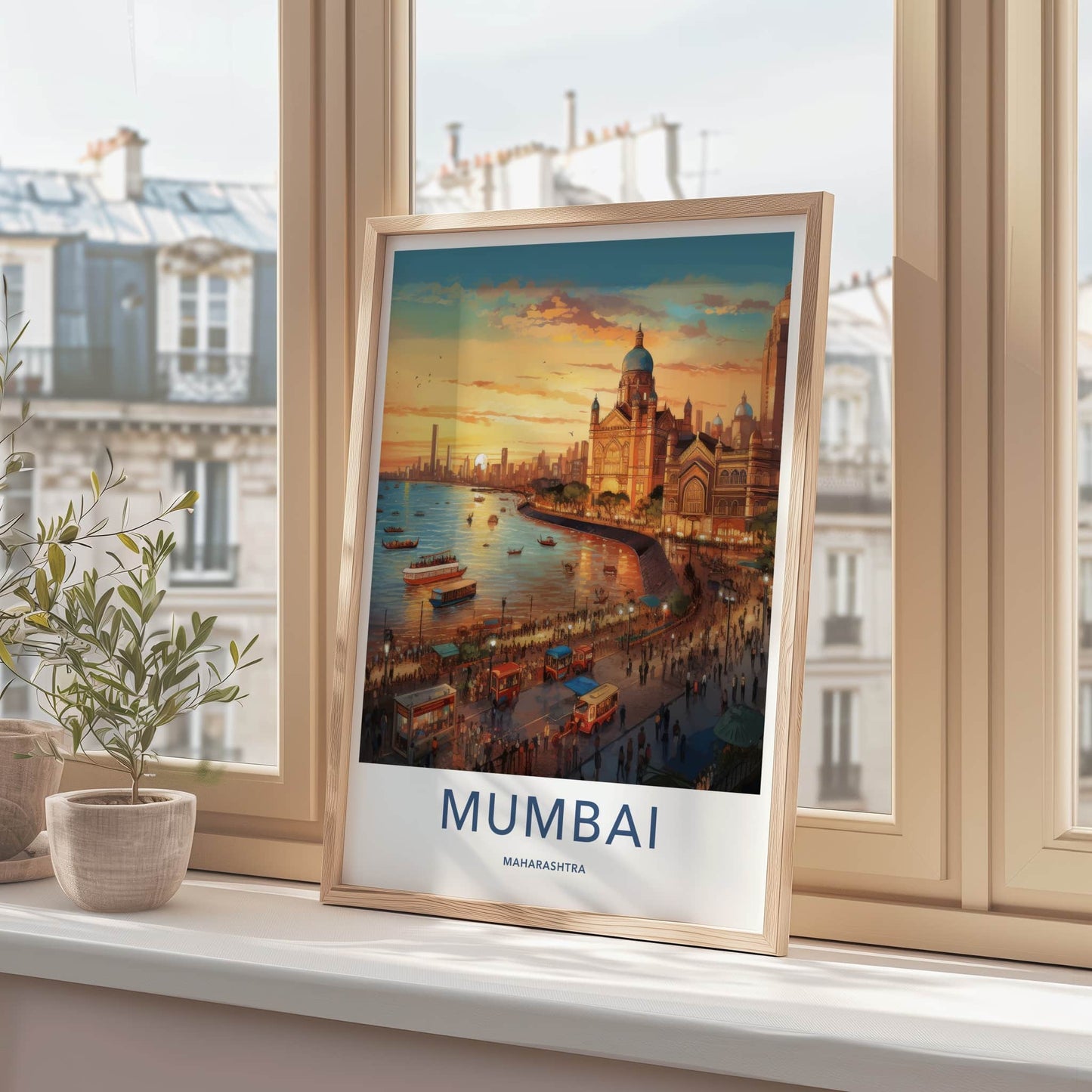 Mumbai Poster - India Wall Art - Maharashtra Waterfront city view Home Art