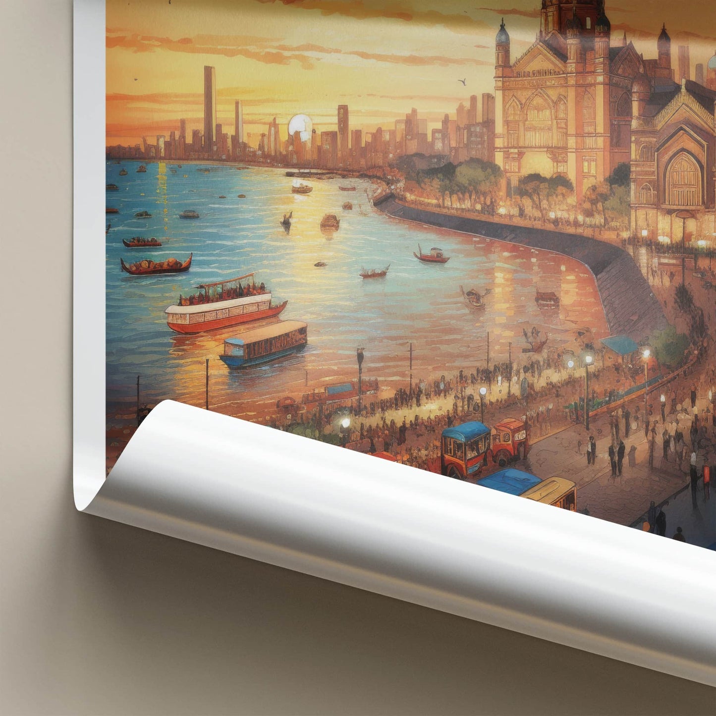 Mumbai Poster - India Wall Art - Maharashtra Waterfront city view Home Art