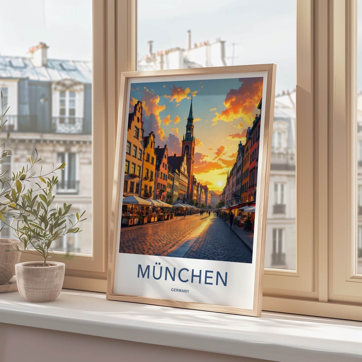 Munchen Poster - Germany Travel Art - Golden Hour City Home Decor