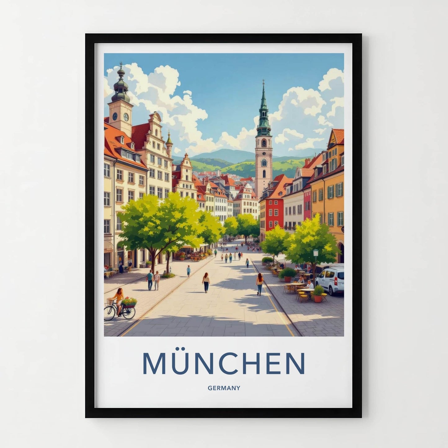 Munchen Poster - Germany Travel Art - Lively City Street Wall Decor
