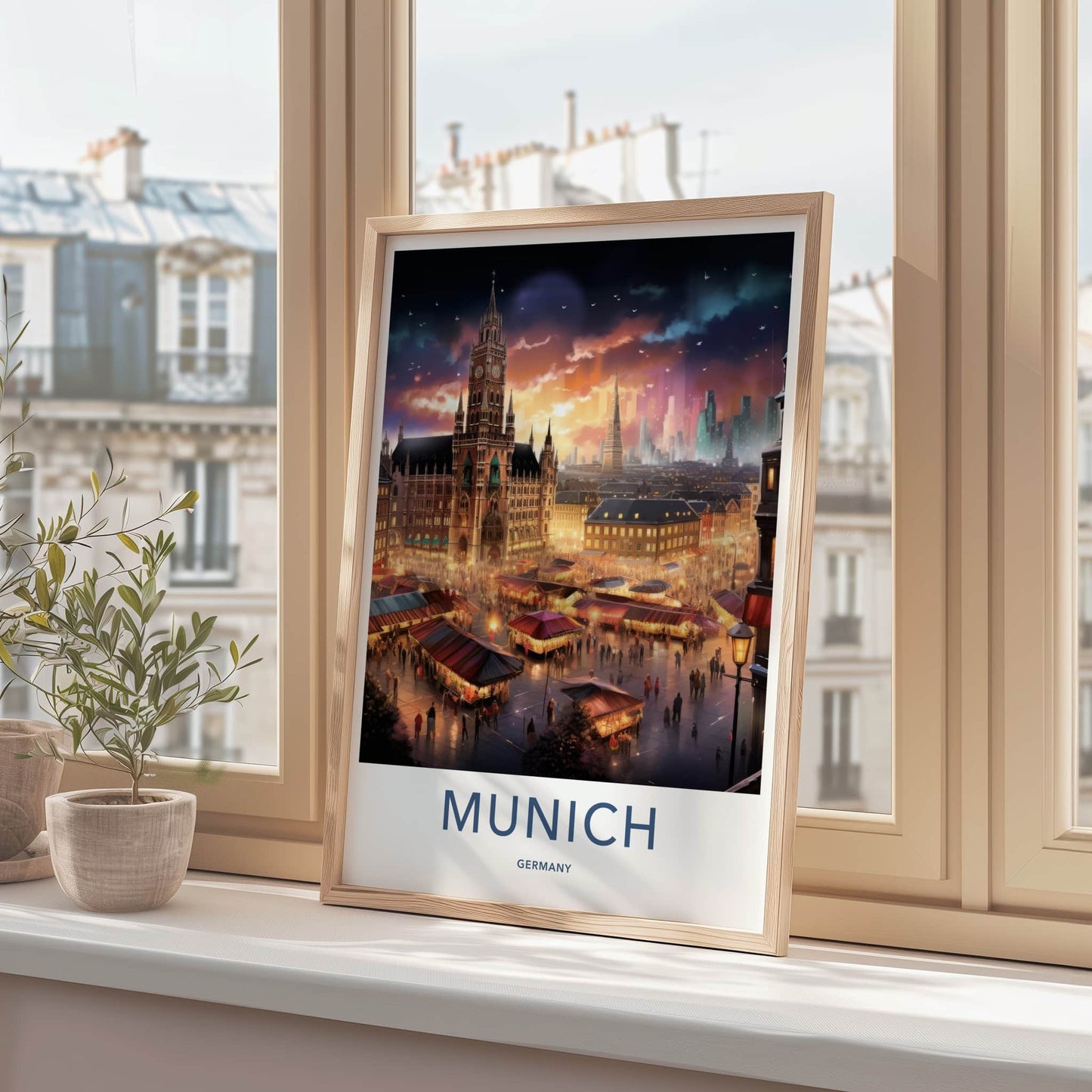Munich Poster - Germany Art Print - Twilight Market Square Home Decor