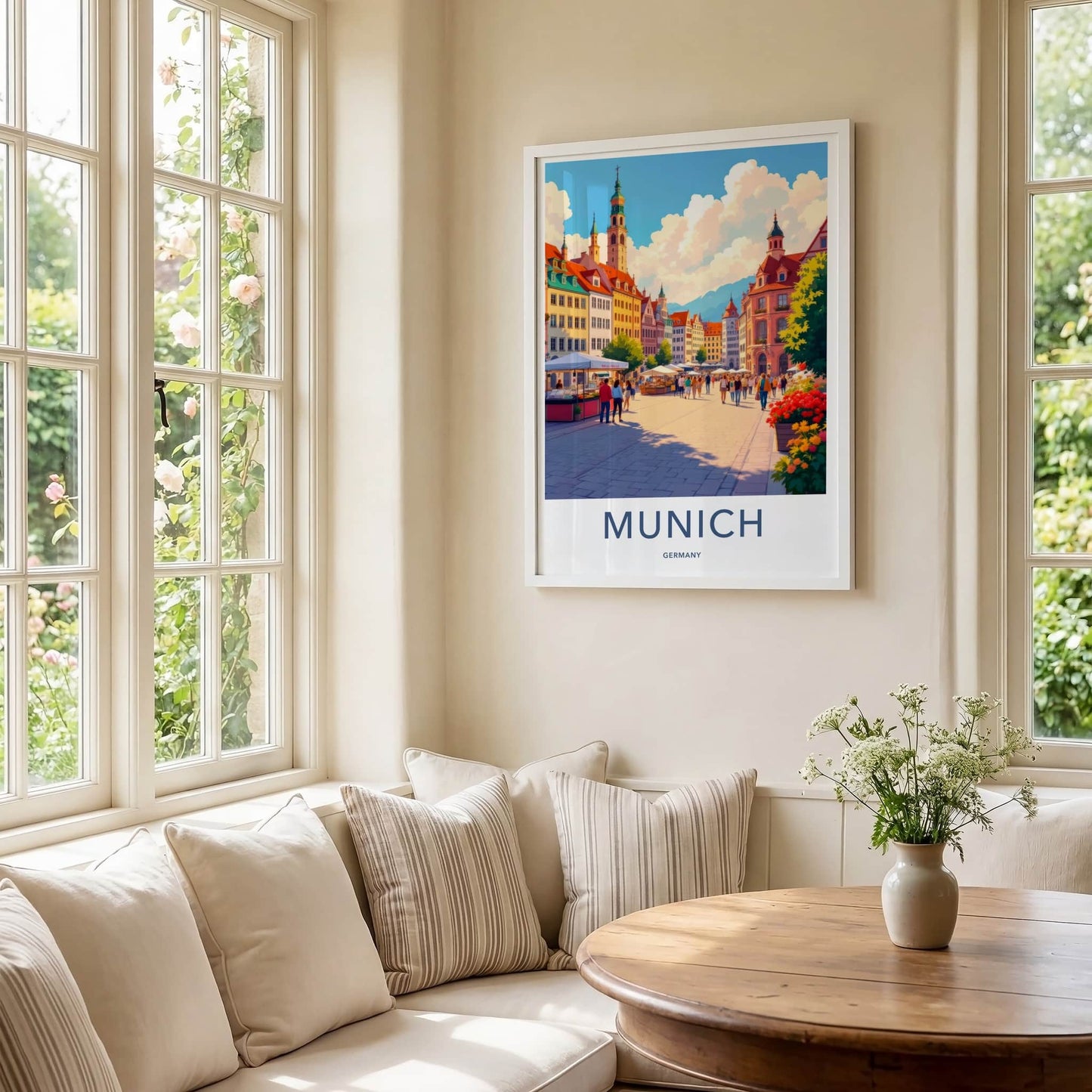 Munich Poster - Germany Travel Art - Bustling Market Square Wall Decor