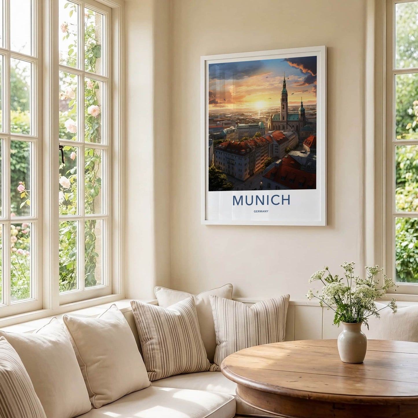 Munich Poster - Germany Travel Art - Cityscape Sunset Glow Home Decor