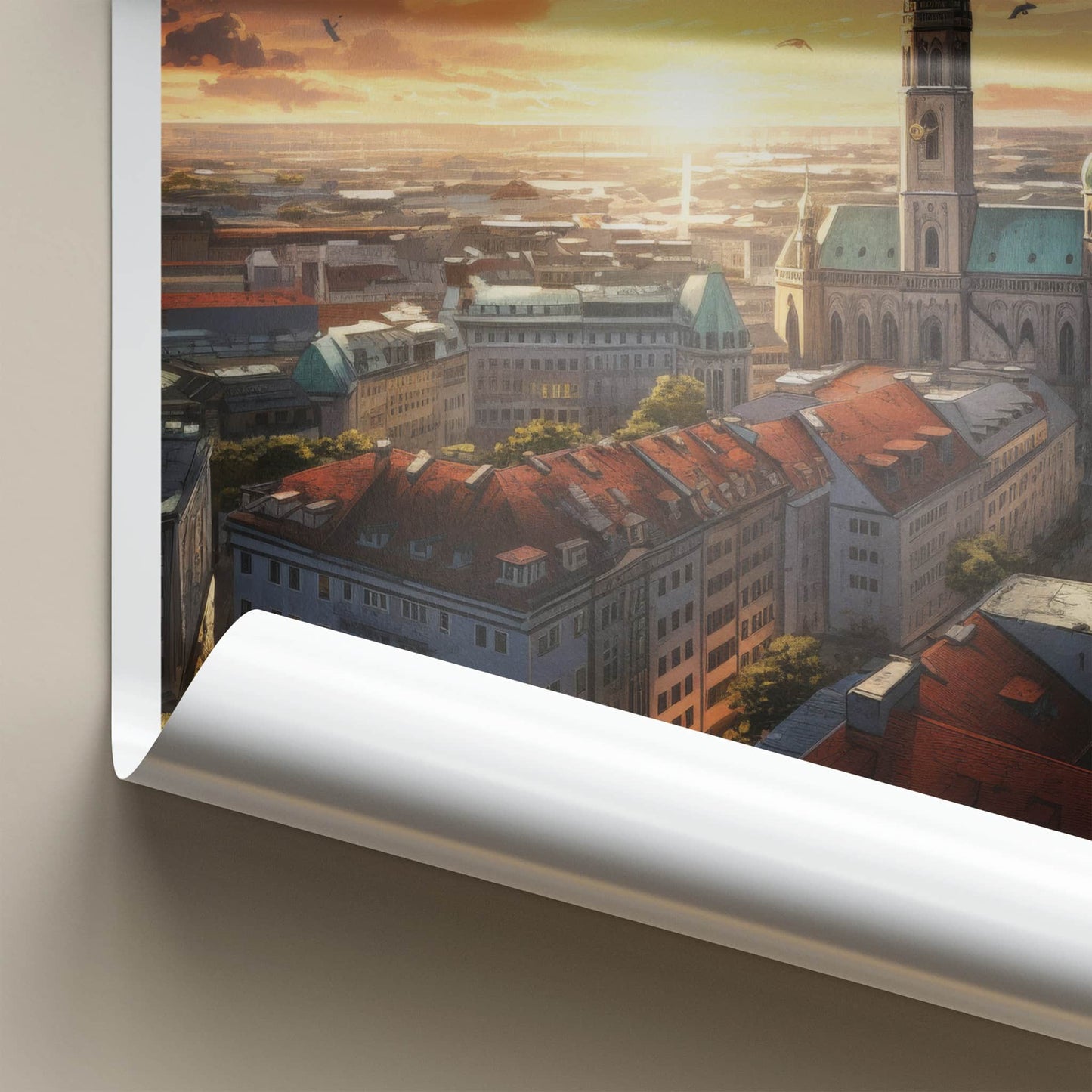 Munich Poster - Germany Travel Art - Cityscape Sunset Glow Home Decor