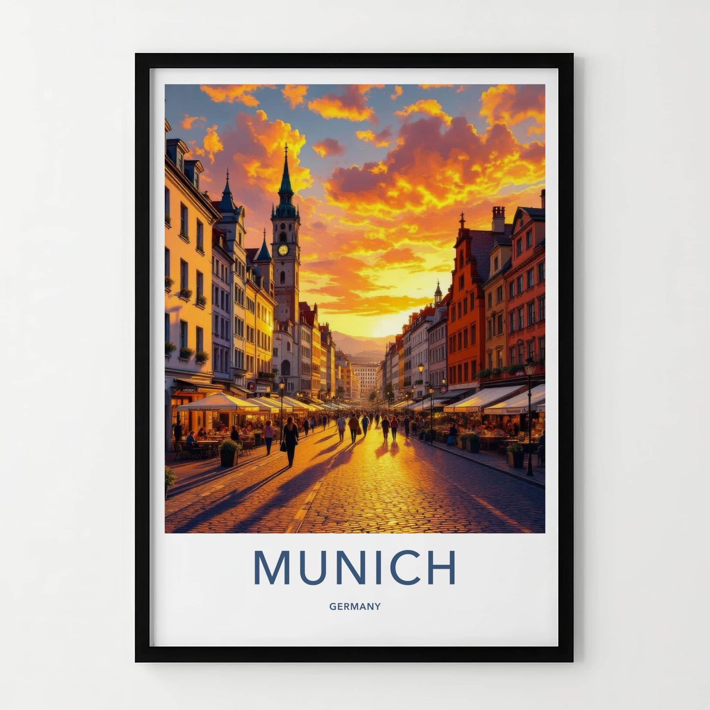 Munich Poster - Germany Travel Art - Golden Hour Cityscape Wall Decor