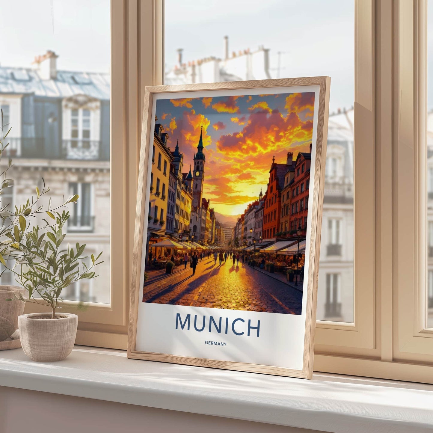 Munich Poster - Germany Travel Art - Golden Hour Cityscape Wall Decor