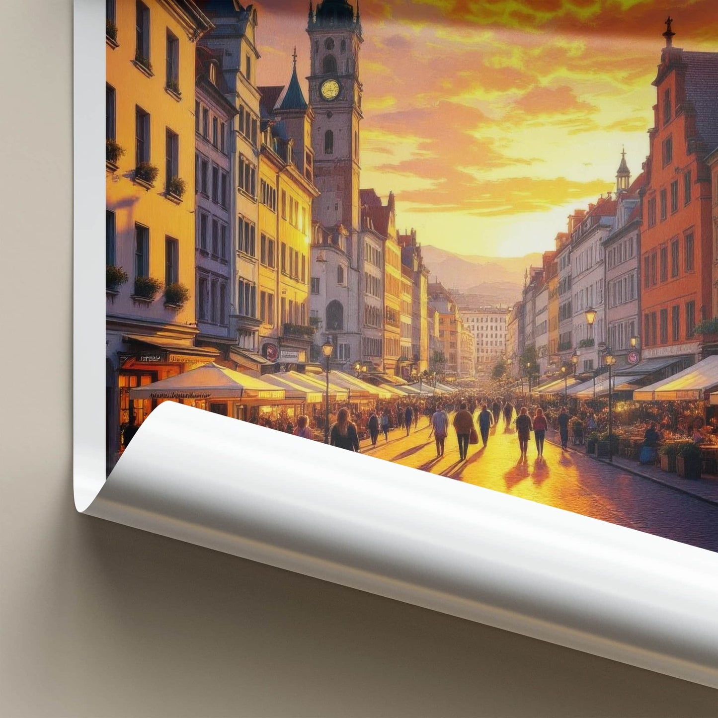 Munich Poster - Germany Travel Art - Golden Hour Cityscape Wall Decor