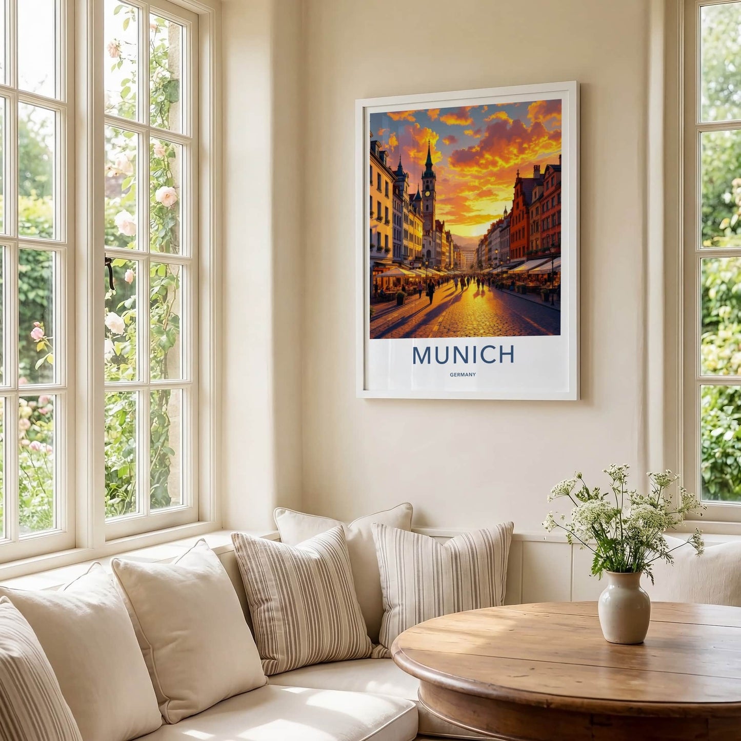 Munich Poster - Germany Travel Art - Golden Hour Cityscape Wall Decor