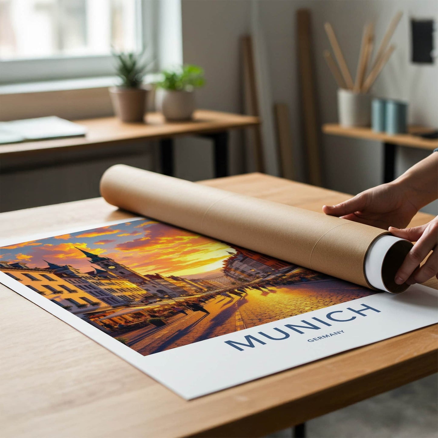 Munich Poster - Germany Travel Art - Golden Hour Cityscape Wall Decor