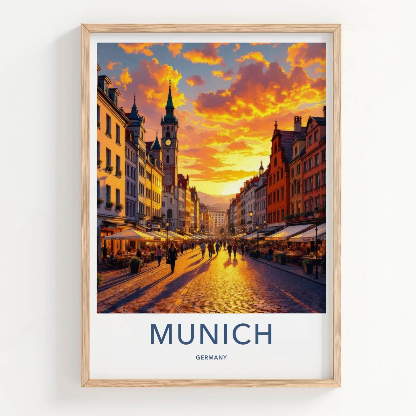 Munich Poster - Germany Travel Art - Golden Hour Cityscape Wall Decor