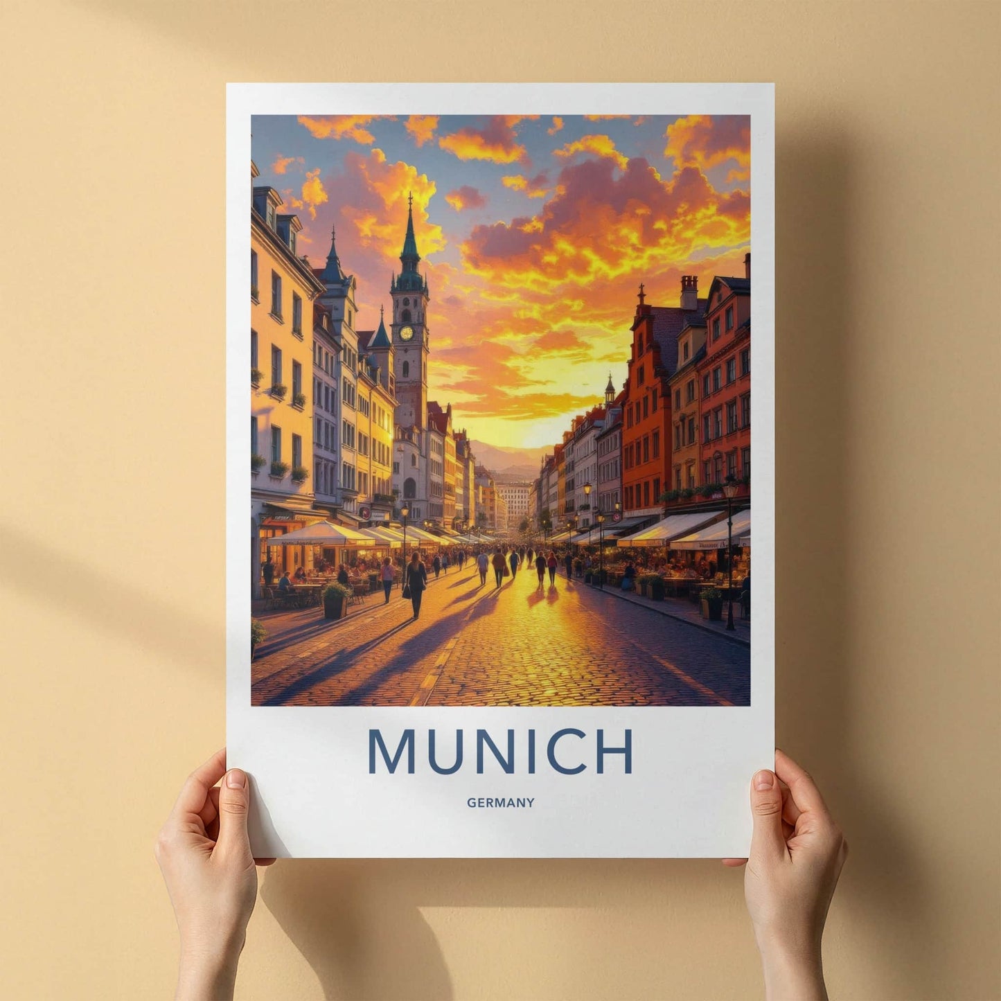 Munich Poster - Germany Travel Art - Golden Hour Cityscape Wall Decor