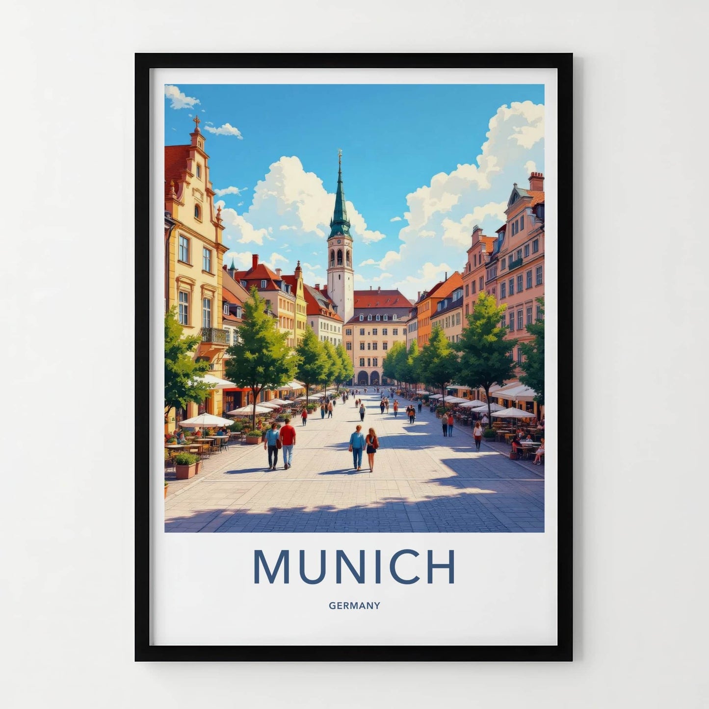 Munich Poster - Germany Travel Art - Historic Town Square Home Decor