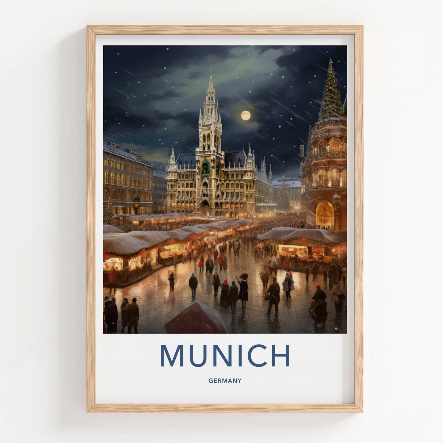 Munich Poster - Germany Travel Art - Night market festive Home Decor