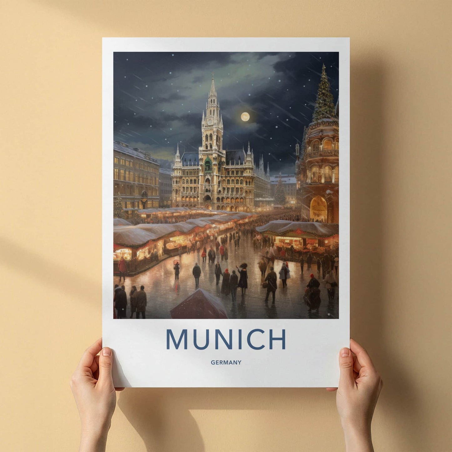 Munich Poster - Germany Travel Art - Night market festive Home Decor