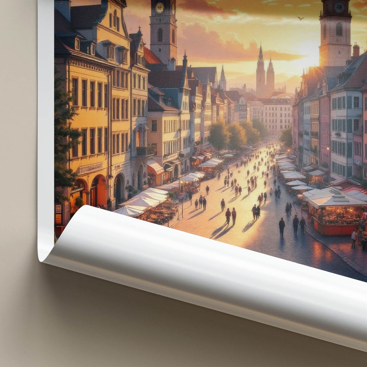 Munich Poster - Germany Travel Art - Sunset Street Scene Home Decor
