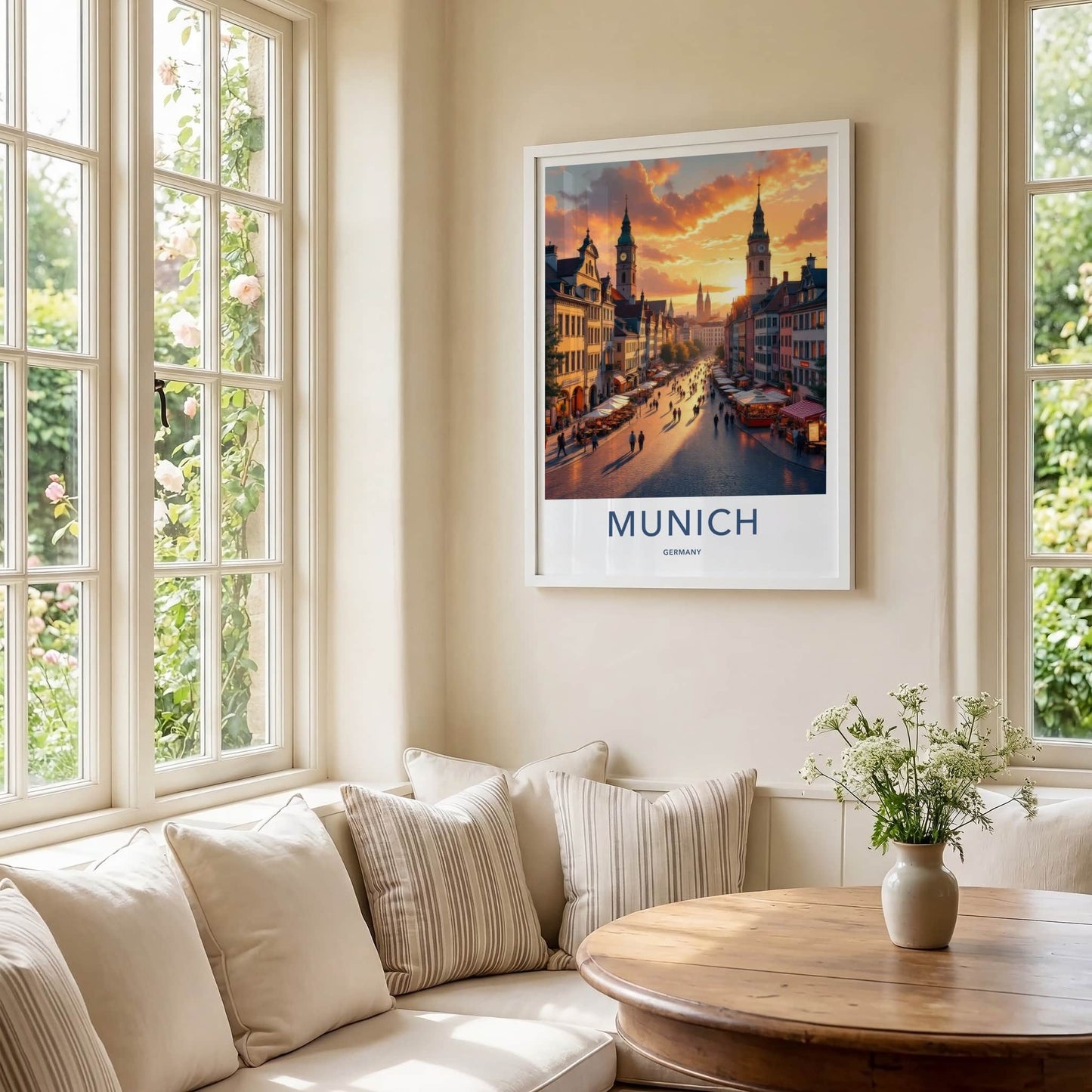 Munich Poster - Germany Travel Art - Sunset Street Scene Home Decor