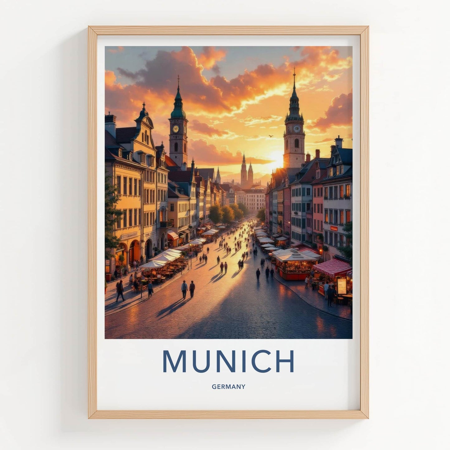 Munich Poster - Germany Travel Art - Sunset Street Scene Home Decor