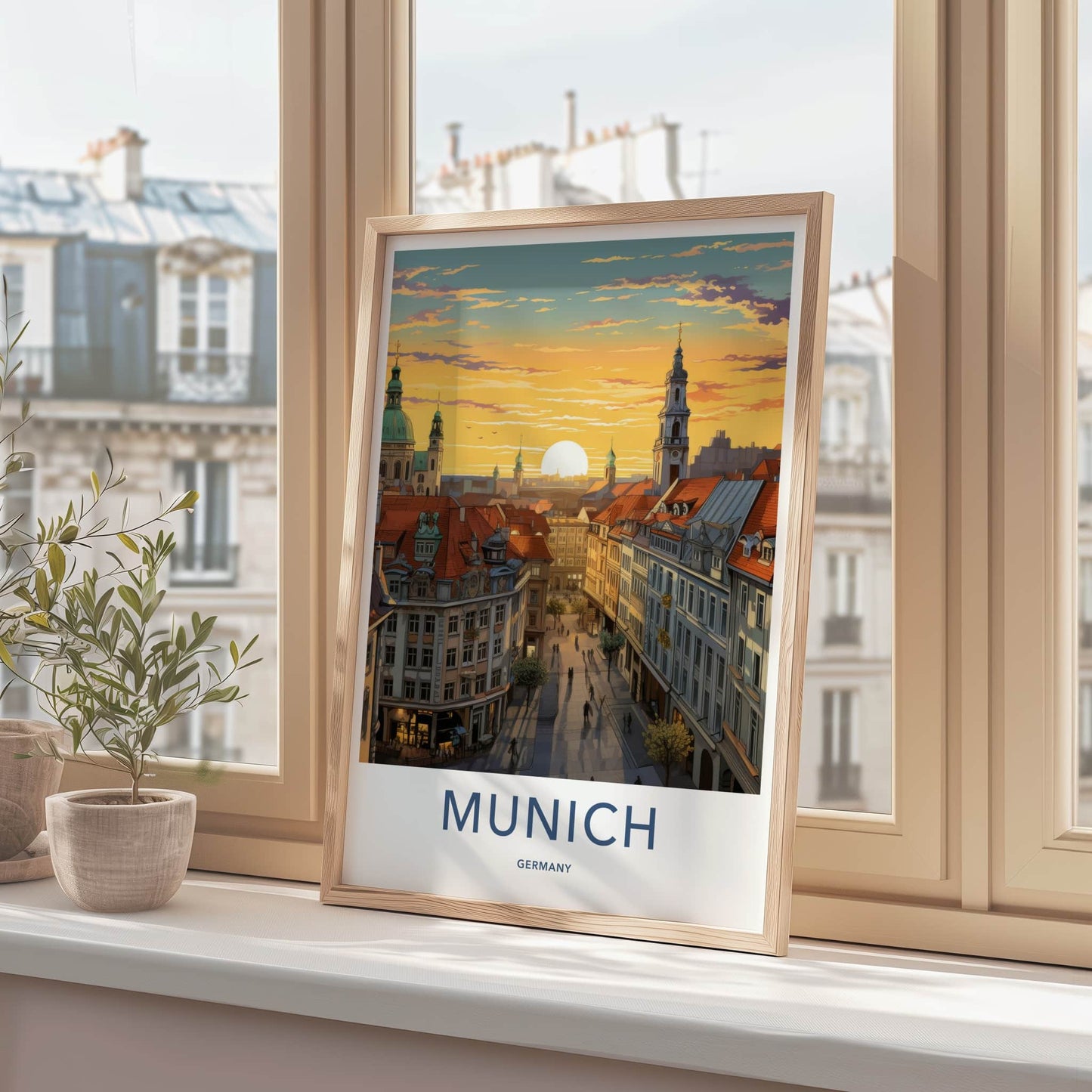 Munich Poster - Germany Travel Art - Vibrant Rooftop Sunset Home Decor