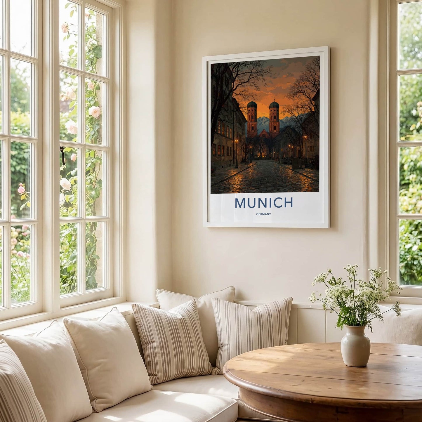 Munich Poster - Germany Wall Art - Cobblestone Street Glow Home Decor