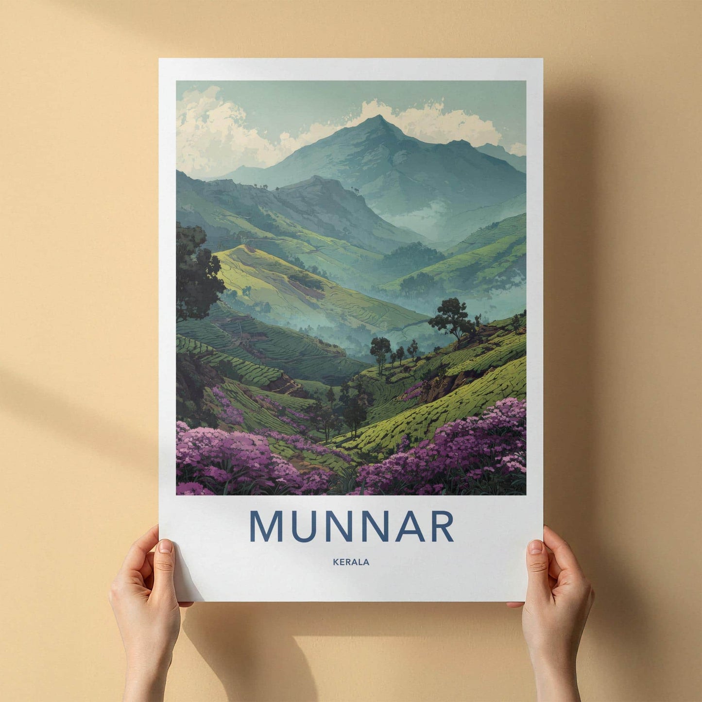 Munnar Poster - India Travel Art - Kerala Flowering Tea Valley Home Decor