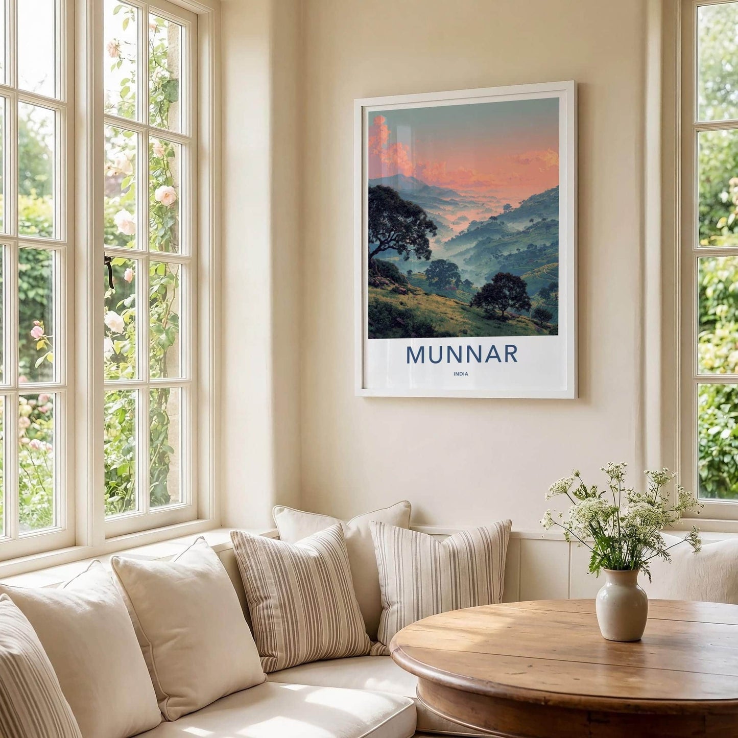Munnar Poster - India Travel Art - Kerala Misty Tea Plantations Home Decor