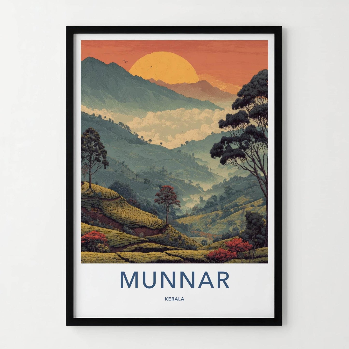 Munnar Poster - India Travel Art - Kerala Misty Tea Slopes Home Decor