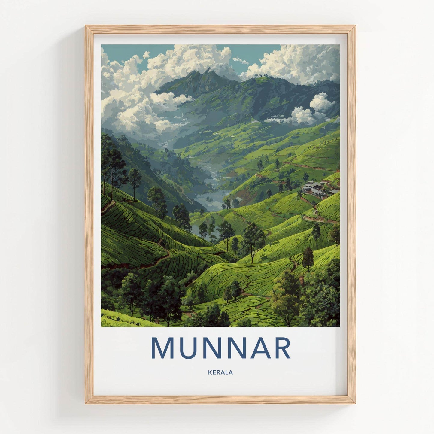 Munnar Poster - India Travel Art - Kerala Rolling Tea Hills Home Decor