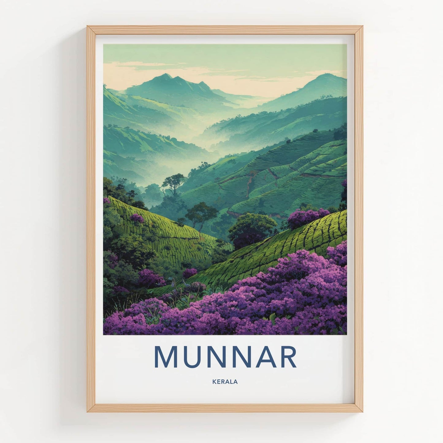 Munnar Poster - India Travel Art - Lush Kerala Hills Wall Decor