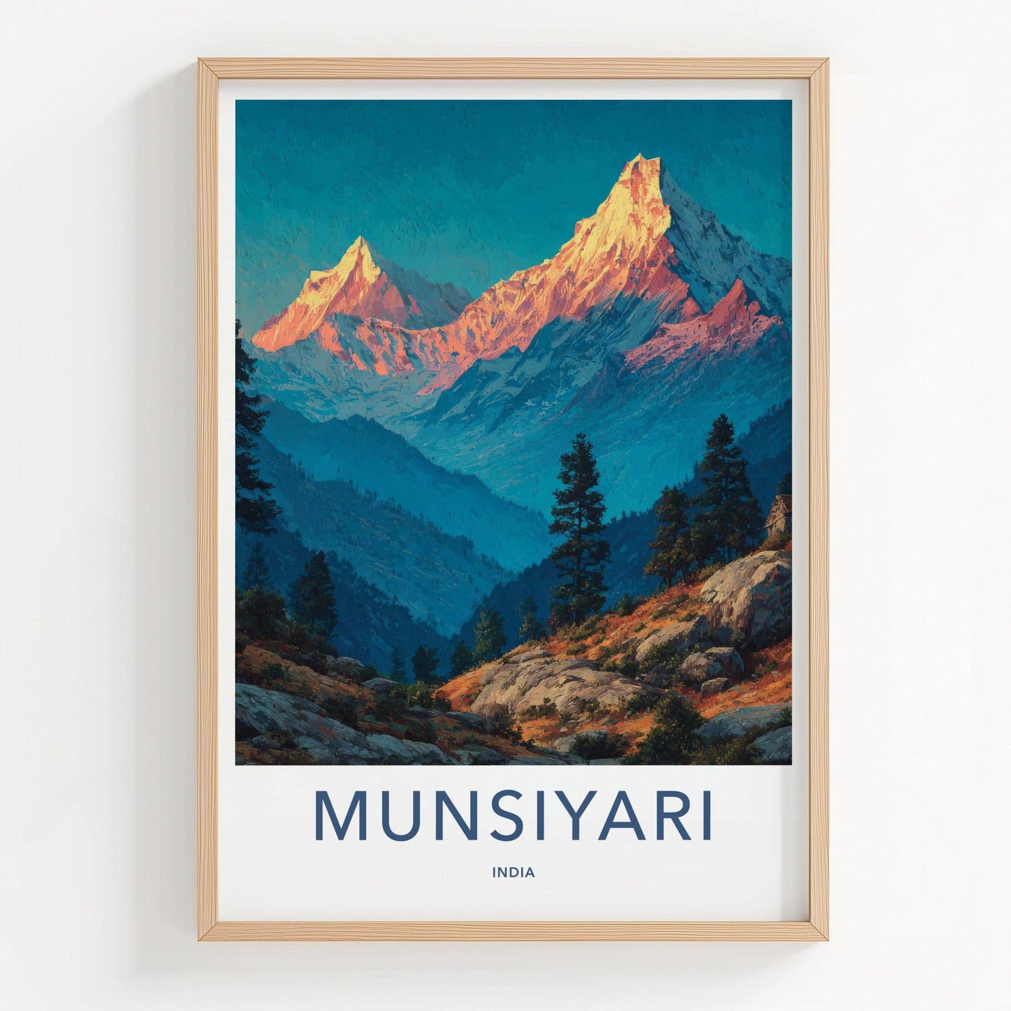 Munsiyari Poster - India Travel Art - Uttarakhand Golden Mountain Peaks Home Decor