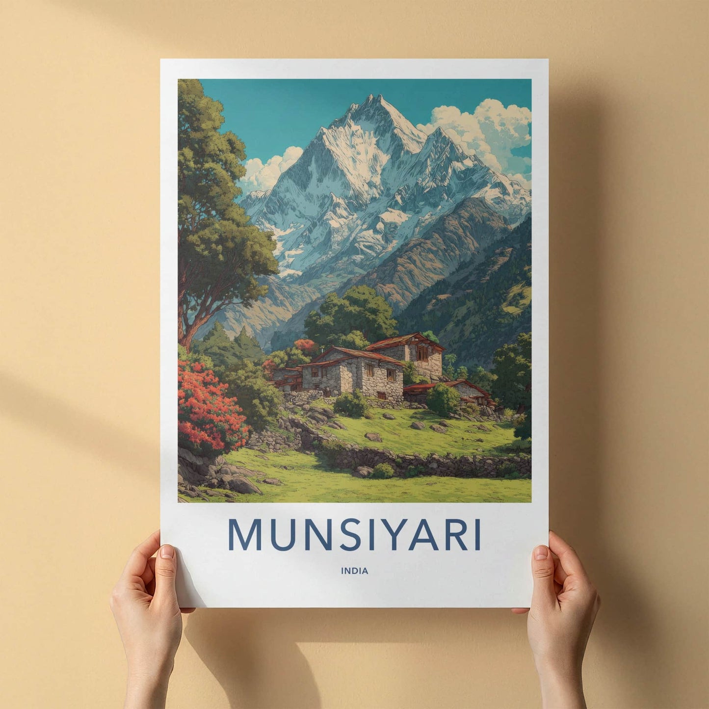 Munsiyari Poster - India Travel Art - Uttarakhand Stone Houses Home Decor