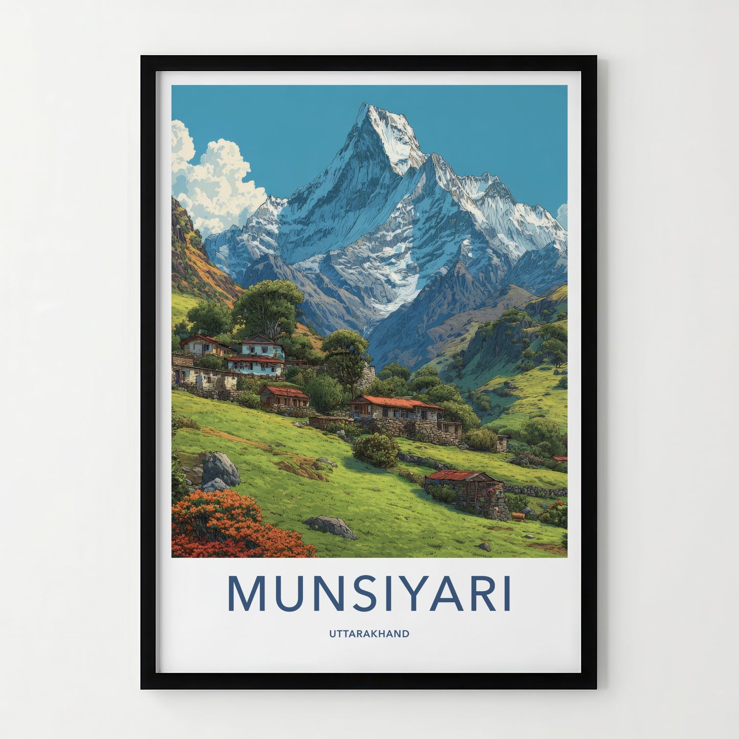 Munsiyari Poster - Uttarakhand Snowcapped Mountain Village Travel Art Wall Decor