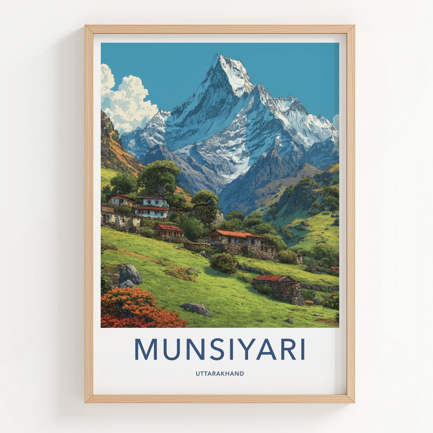 Munsiyari Poster - Uttarakhand Snowcapped Mountain Village Travel Art Wall Decor