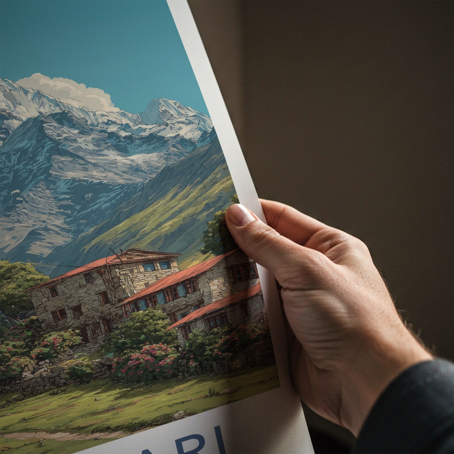 Munsiyari Poster - Uttarakhand Snowcapped Peak Adobe Houses Gallery Art