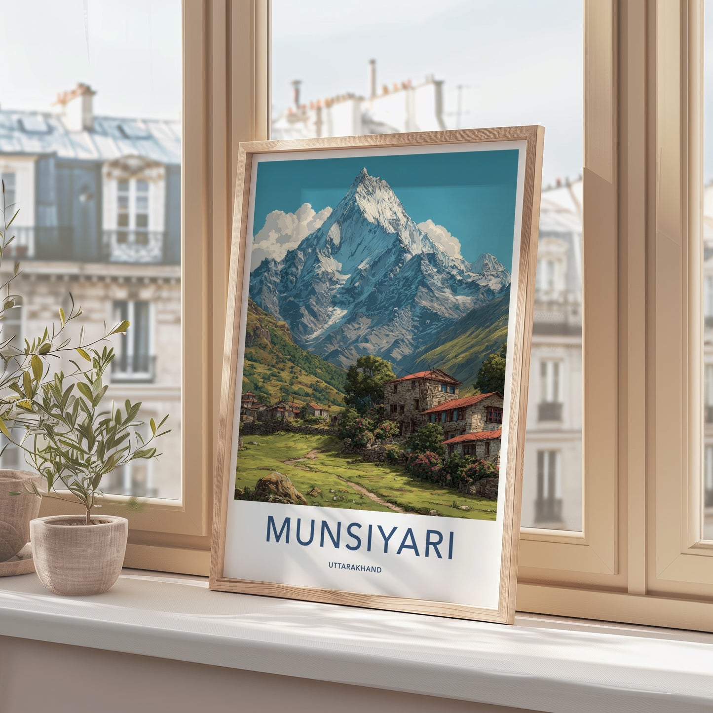 Munsiyari Poster - Uttarakhand Snowcapped Peak Adobe Houses Gallery Art