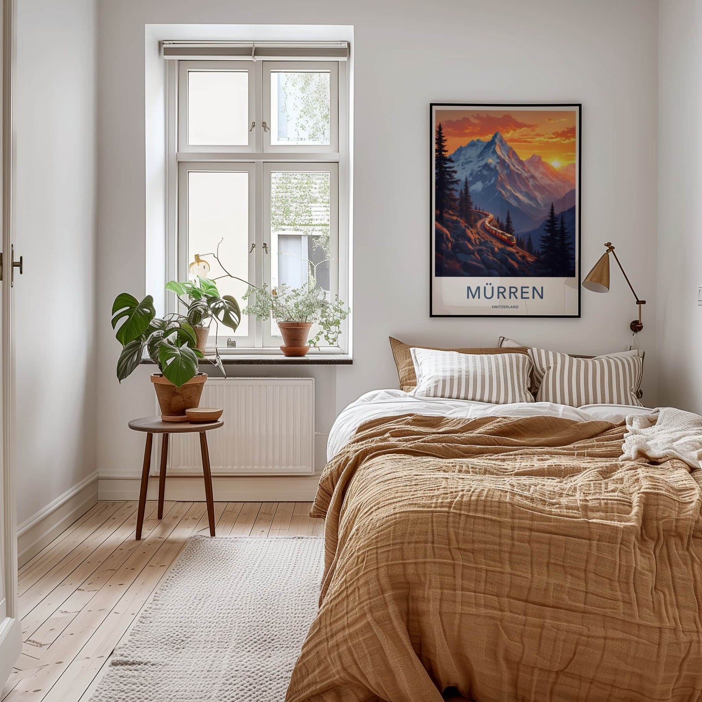 Murren Poster - Switzerland Travel Art - Alpine Train Sunset Home Decor