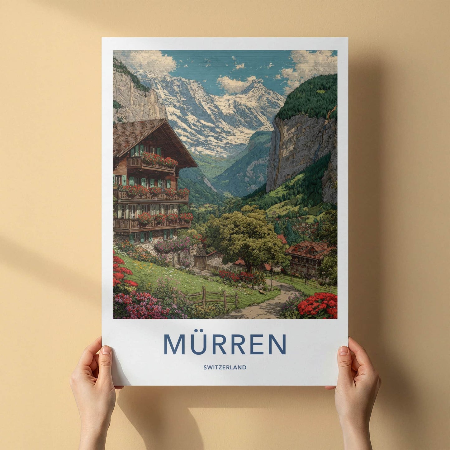Murren Poster - Switzerland Travel Art - Alpine Valley Home Decor