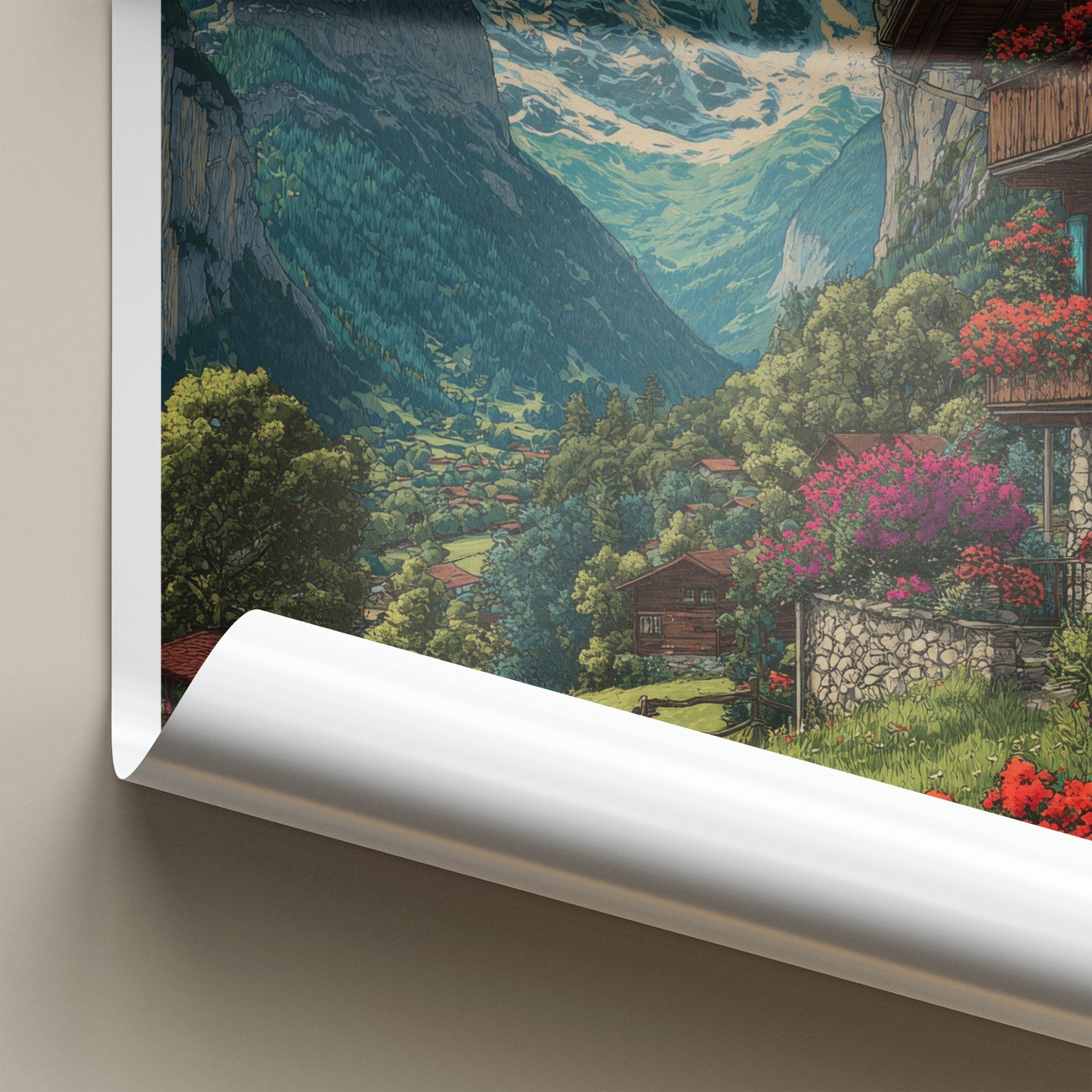 Murren Poster - Switzerland Travel Art - Alpine Valley Village Wall Decor