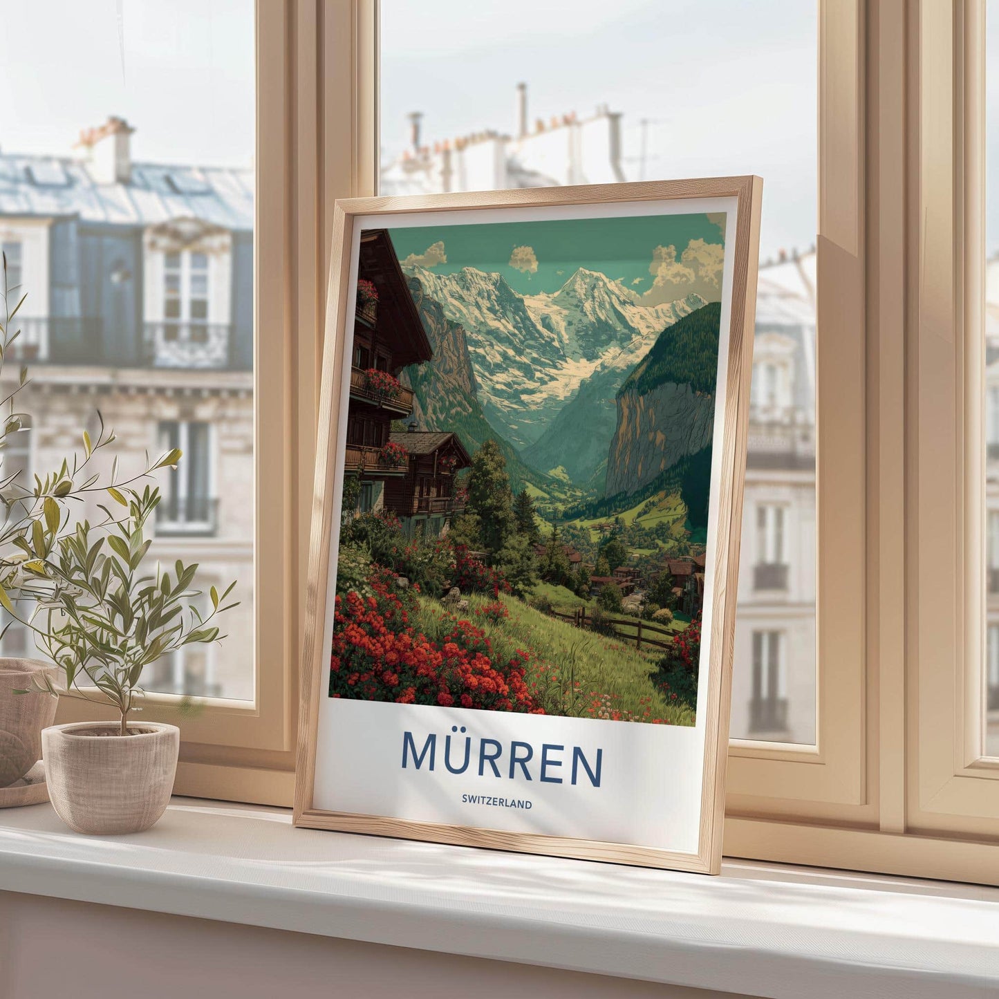 Murren Poster - Switzerland Travel Art - Alpine village panorama Home Decor