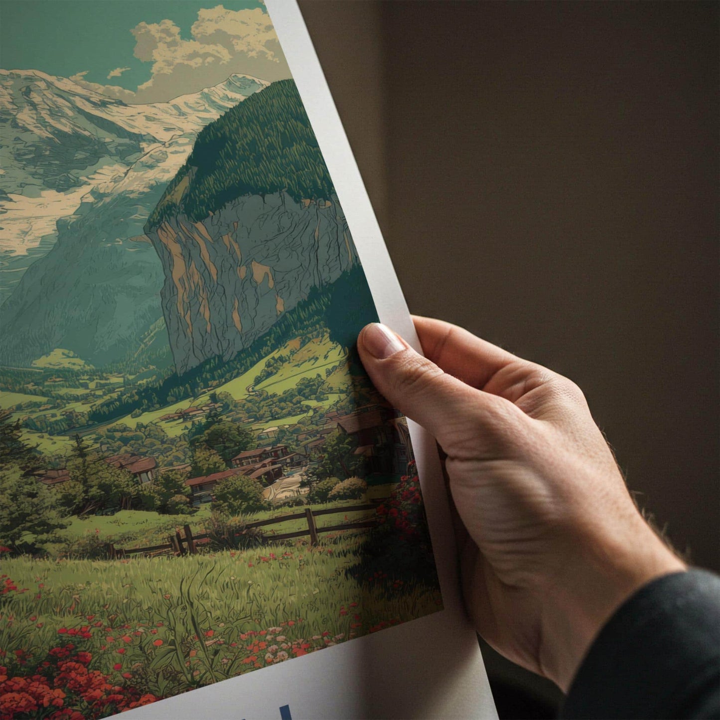 Murren Poster - Switzerland Travel Art - Alpine village panorama Home Decor