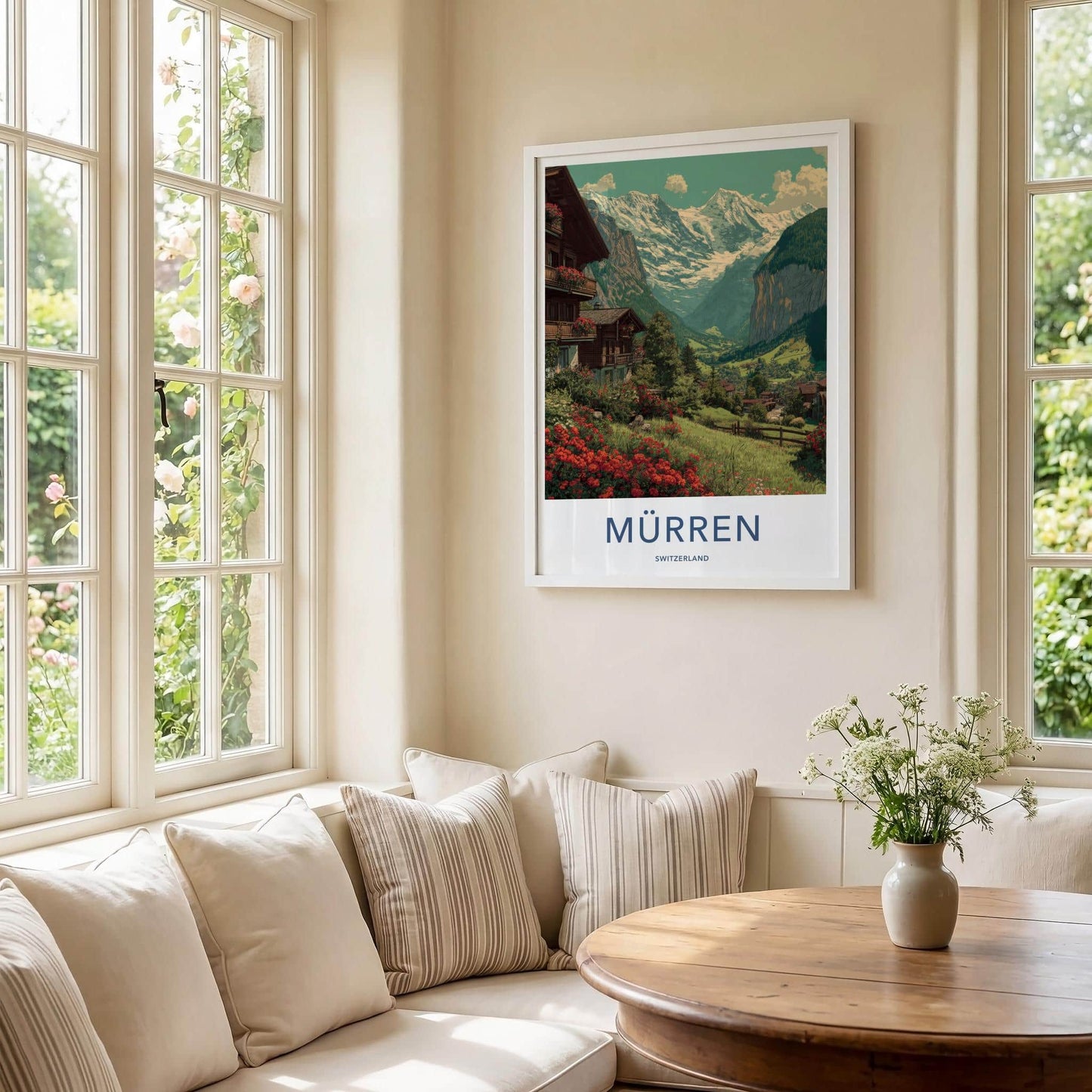 Murren Poster - Switzerland Travel Art - Alpine village panorama Home Decor
