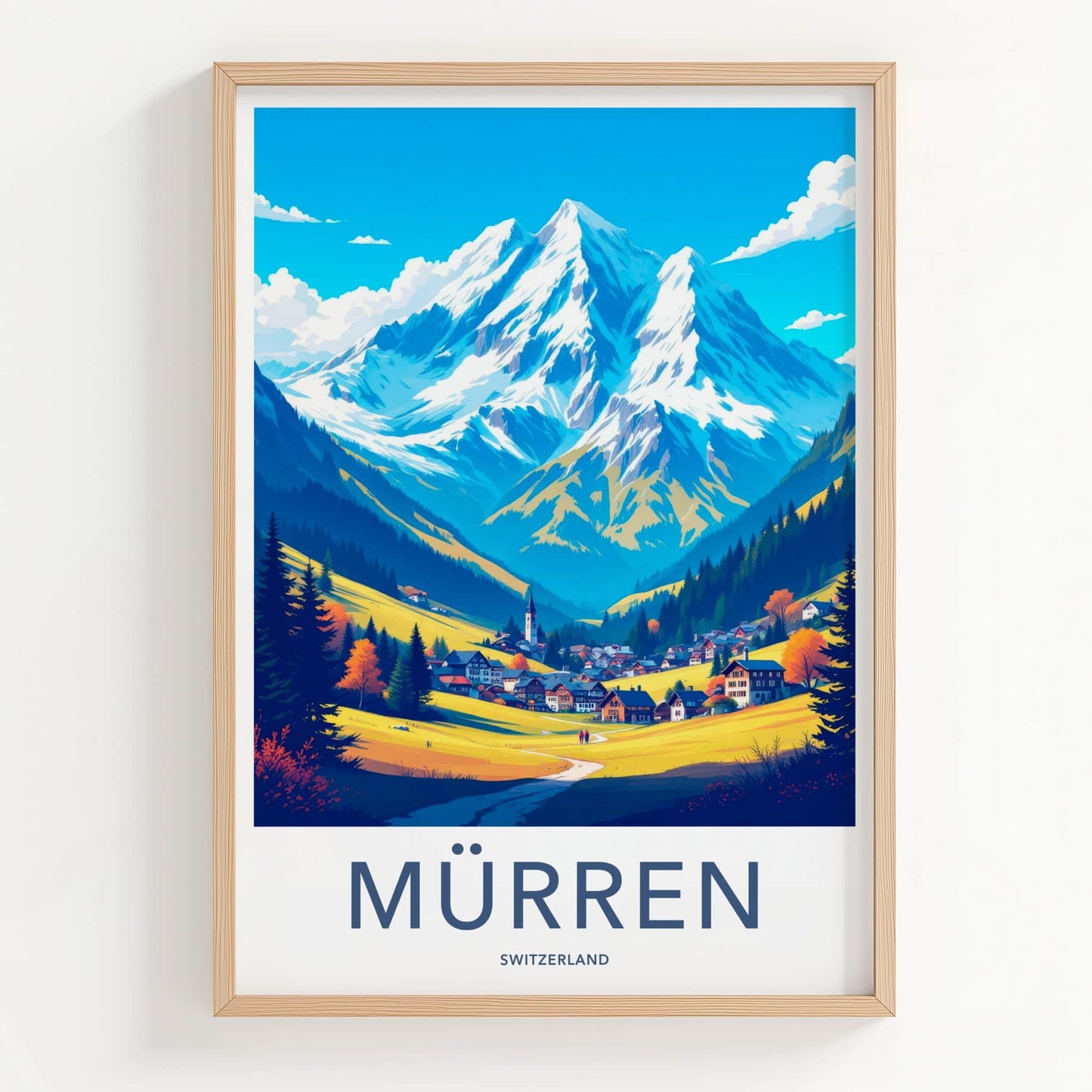 Murren Poster - Switzerland Travel Art - Alpine Village Peaks Home Decor