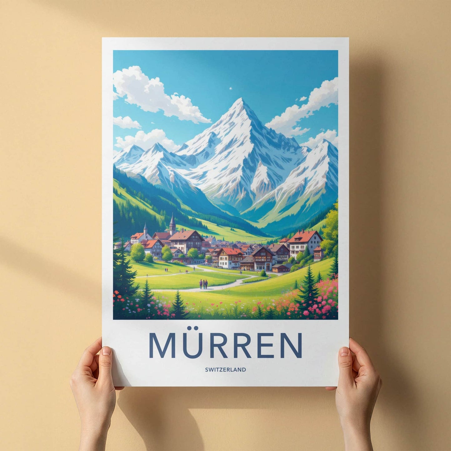 Murren Poster - Switzerland Travel Art - Alpine Village Scene Wall Decor