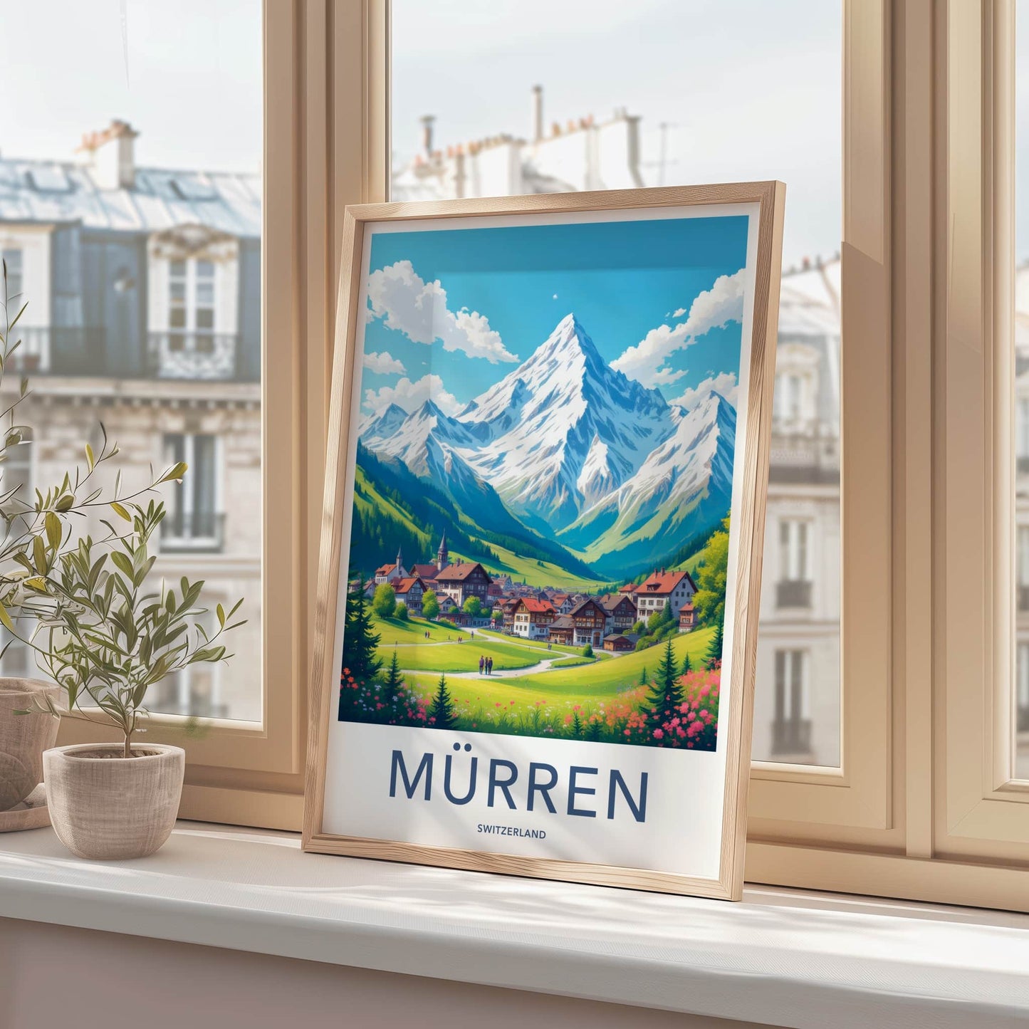 Murren Poster - Switzerland Travel Art - Alpine Village Scene Wall Decor